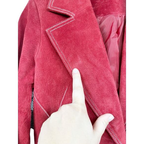 Vintage Boston Proper Y2K Style Red Leather Suede Blazer Womens Size 4 - Picture 2 of 9